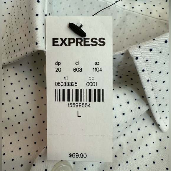 Express Men’s Dress Shirt, white with black dot pattern, size large/slim fit - Picture 6 of 6